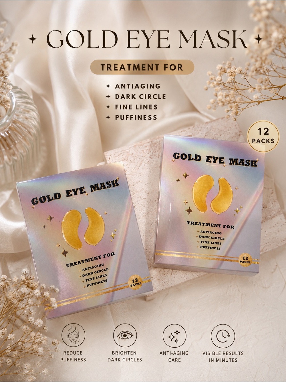 24 pairs Gold Eye Mask - Hydrating Anti-Aging Under-Eye Patches (Gold)
